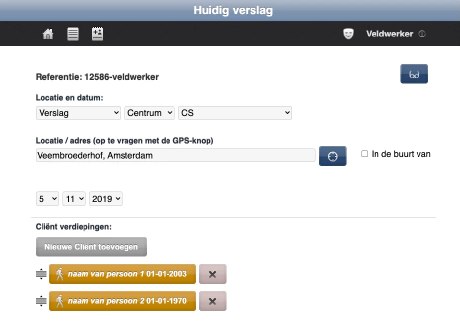 Veldwerk registratiesysteem screenshot